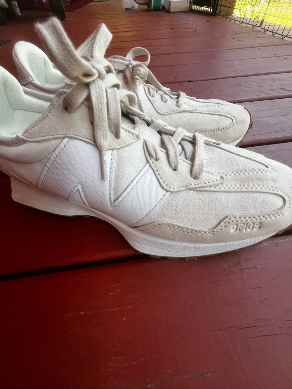 Figs New Balance Size 11 Beige and White Suede-Trim Sneakers